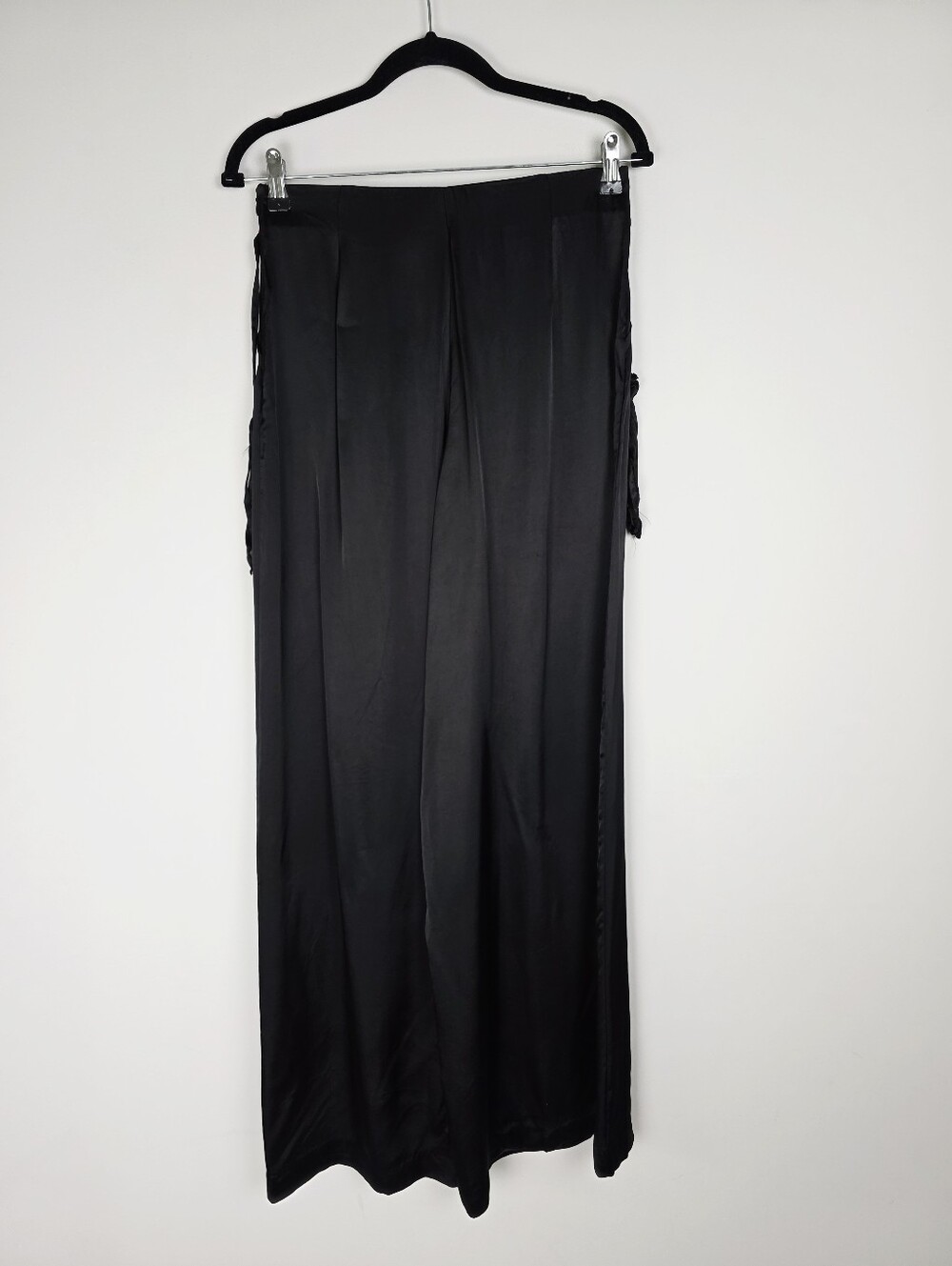 Zara BLOGGER'S FAVE High Rise Black Satin Pants With Waist Drawstring Medium NWT - Picture 9 of 13